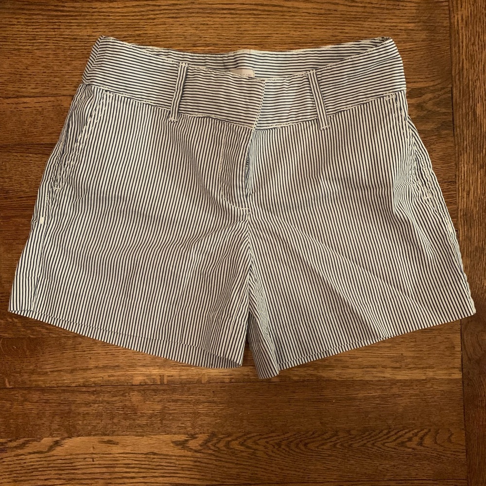 Navy blue and white striped shorts